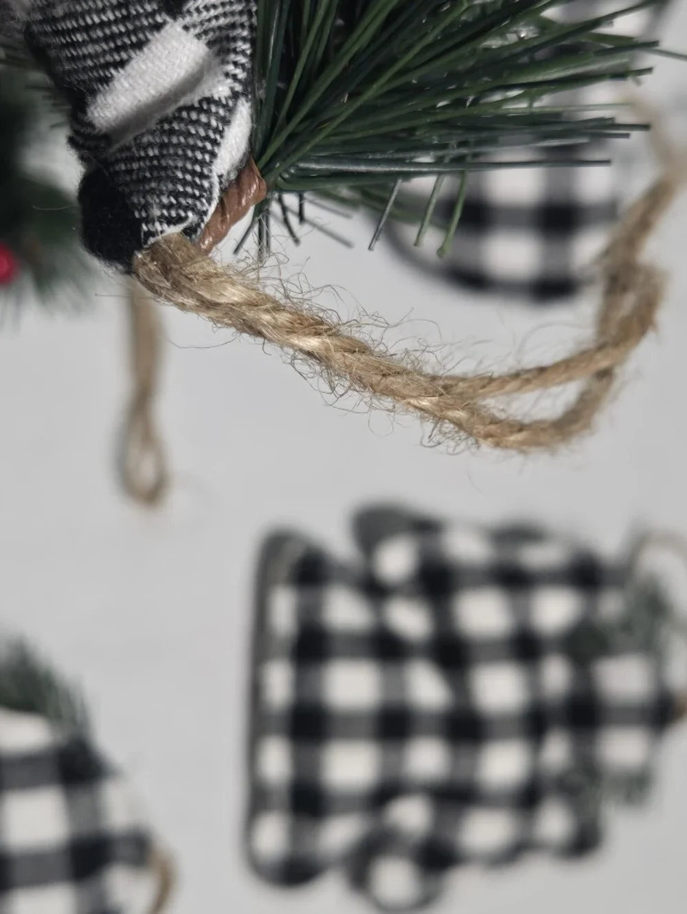 Set of 6 Holiday Style Buffalo Plaid Christmas Ornaments